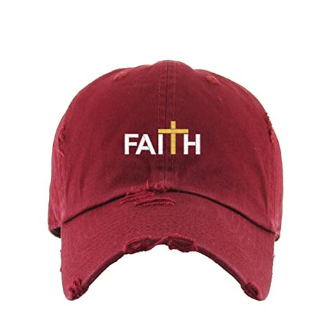 Faith with Cross Vintage Baseball Cap Embroidered Cotton Adjustable Distressed Dad Hat