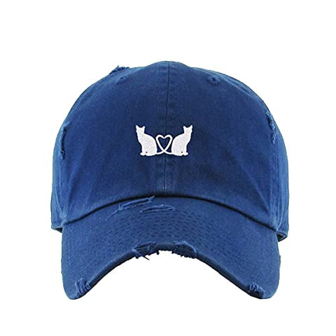 Cats with Heart Vintage Baseball Cap Embroidered Cotton Adjustable Distressed Dad Hat