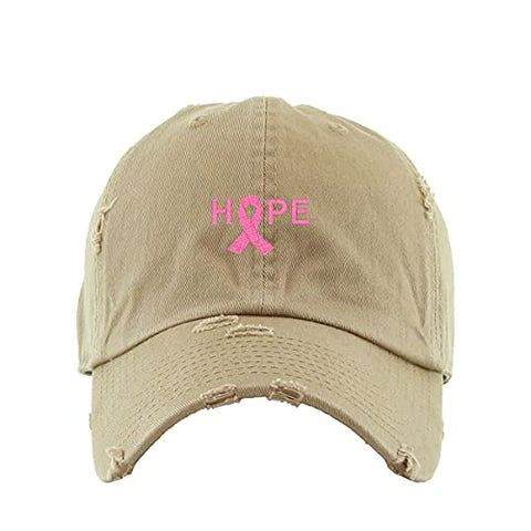 Hope with Ribbon Vintage Baseball Cap Embroidered Cotton Adjustable Distressed Dad Hat