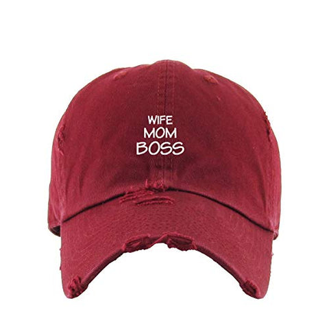 Wife Mom Boss Vintage Baseball Cap Embroidered Cotton Adjustable Distressed Dad Hat