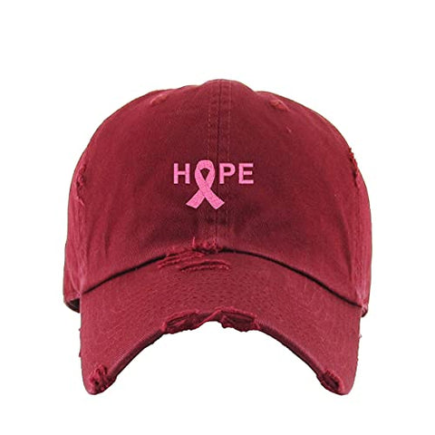 Hope with Ribbon Vintage Baseball Cap Embroidered Cotton Adjustable Distressed Dad Hat