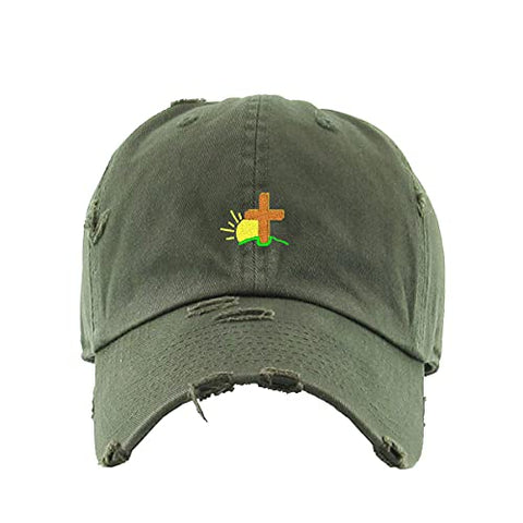 Religious Cross with Sunshine Vintage Baseball Cap Embroidered Cotton Adjustable Distressed Dad Hat