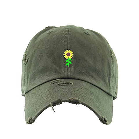 Sunflower Vintage Baseball Cap Embroidered Cotton Adjustable Distressed Dad Hat