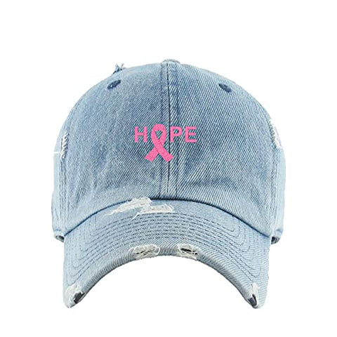 Hope with Ribbon Vintage Baseball Cap Embroidered Cotton Adjustable Distressed Dad Hat