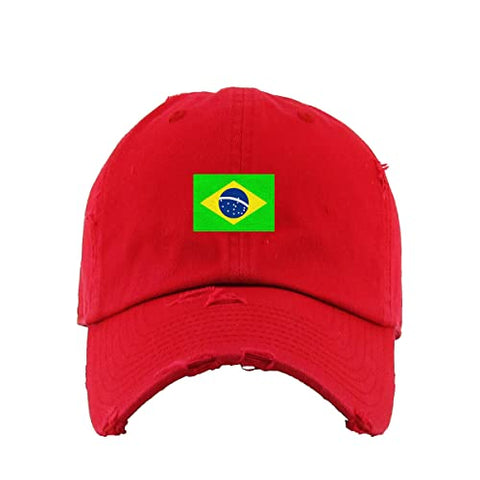 Brazil Flag Vintage Baseball Cap Embroidered Cotton Adjustable Distressed Dad Hat