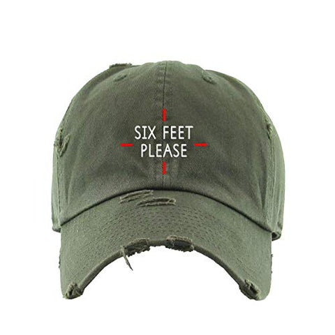 Six Feet Please Social Distancing Vintage Baseball Cap Embroidered Cotton Adjustable Distressed Dad Hat