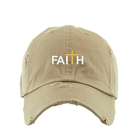 Faith with Cross Vintage Baseball Cap Embroidered Cotton Adjustable Distressed Dad Hat