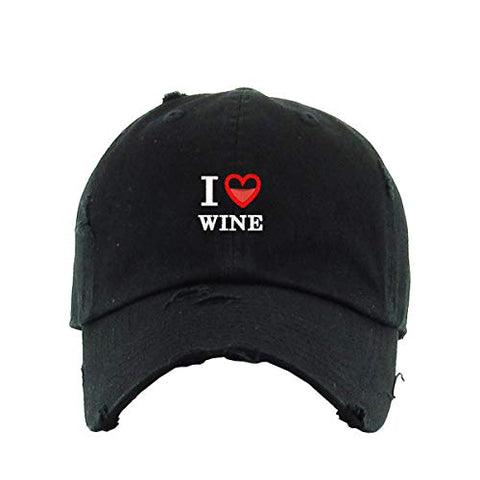 I Love Wine Vintage Baseball Cap Embroidered Cotton Adjustable Distressed Dad Hat