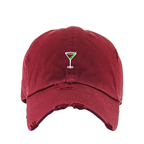 Martini Glass with Olive Vintage Baseball Cap Embroidered Cotton Adjustable Distressed Dad Hat