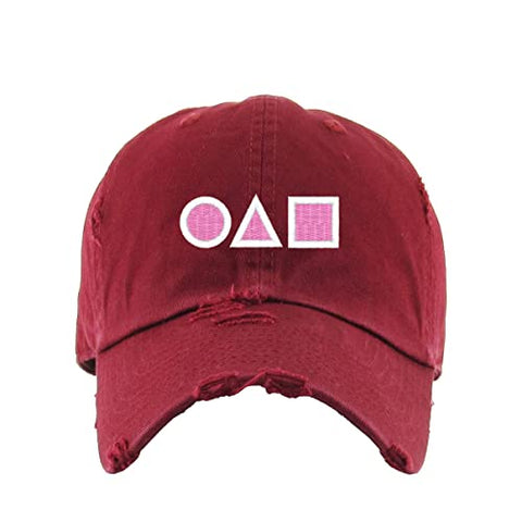 OJM Korean Letters Vintage Baseball Cap Embroidered Cotton Adjustable Distressed Dad Hat