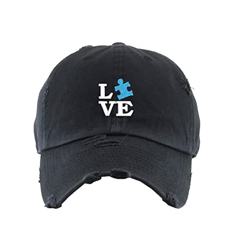 Love Autism Puzzle Vintage Baseball Cap Embroidered Cotton Adjustable Distressed Dad Hat