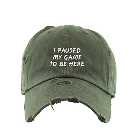 I Paused My Game to Be Here Vintage Baseball Cap Embroidered Cotton Adjustable Distressed Dad Hat