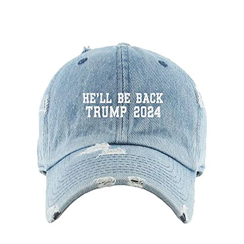 He Will Be Back Trump 2024 Vintage Baseball Cap Embroidered Cotton Adjustable Distressed Dad Hat