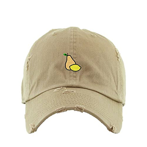 Pear Lemon Vintage Baseball Cap Embroidered Cotton Adjustable Distressed Dad Hat