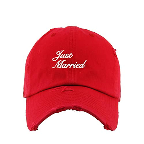 Just Married Vintage Baseball Cap Embroidered Cotton Adjustable Distressed Dad Hat