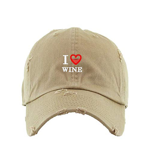 I Love Wine Vintage Baseball Cap Embroidered Cotton Adjustable Distressed Dad Hat