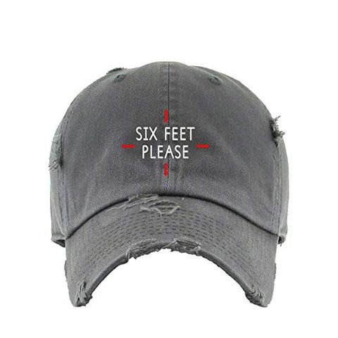 Six Feet Please Social Distancing Vintage Baseball Cap Embroidered Cotton Adjustable Distressed Dad Hat