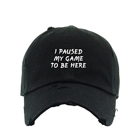 I Paused My Game to Be Here Vintage Baseball Cap Embroidered Cotton Adjustable Distressed Dad Hat