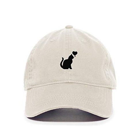 Cat with Heart Baseball Cap Embroidered Cotton Adjustable Dad Hat