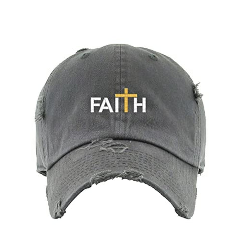 Faith with Cross Vintage Baseball Cap Embroidered Cotton Adjustable Distressed Dad Hat