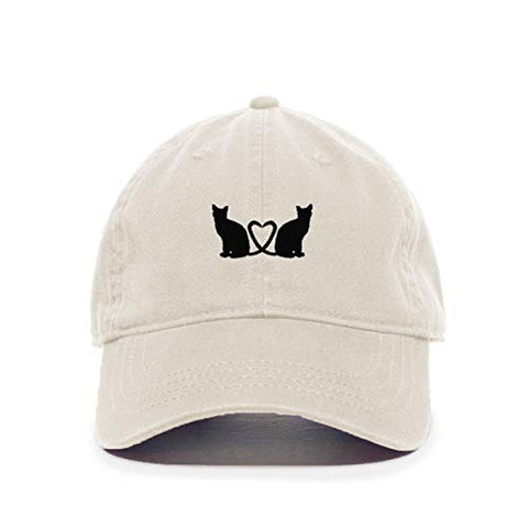 Cats with Heart Baseball Cap Embroidered Cotton Adjustable Dad Hat