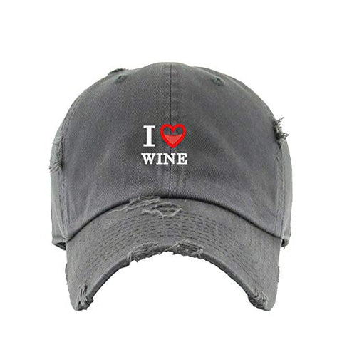 I Love Wine Vintage Baseball Cap Embroidered Cotton Adjustable Distressed Dad Hat