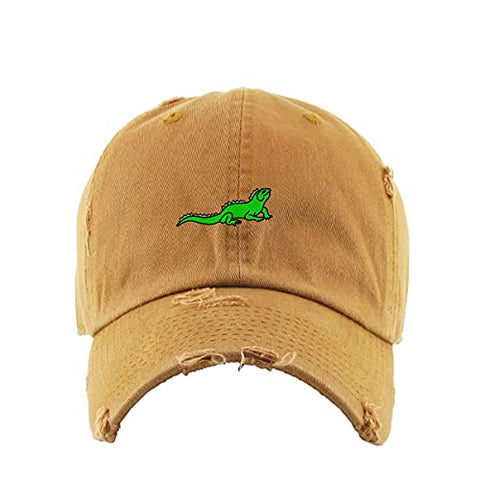 Iguana Vintage Baseball Cap Embroidered Cotton Adjustable Distressed Dad Hat