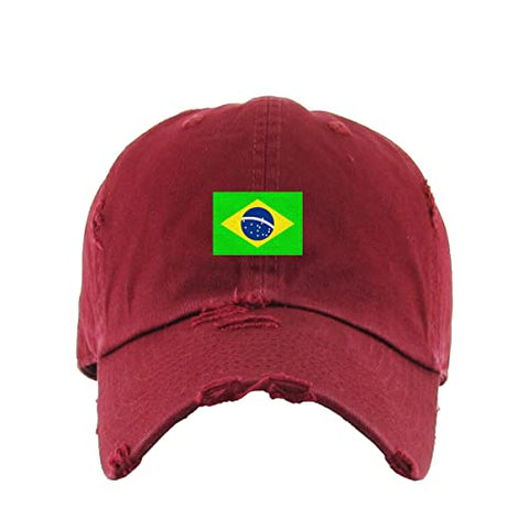 Brazil Flag Vintage Baseball Cap Embroidered Cotton Adjustable Distressed Dad Hat