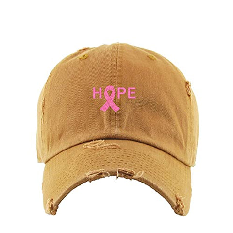 Hope with Ribbon Vintage Baseball Cap Embroidered Cotton Adjustable Distressed Dad Hat