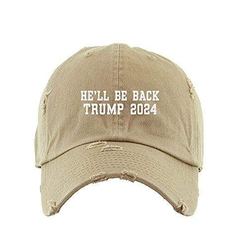 He Will Be Back Trump 2024 Vintage Baseball Cap Embroidered Cotton Adjustable Distressed Dad Hat