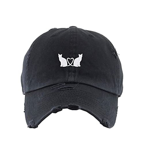 Cats with Heart Vintage Baseball Cap Embroidered Cotton Adjustable Distressed Dad Hat