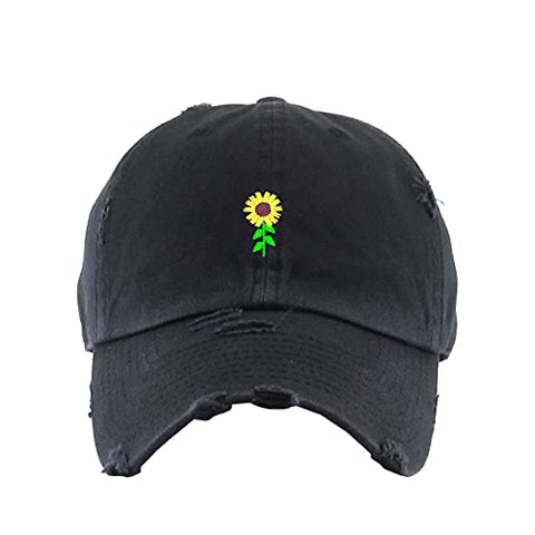 Sunflower Vintage Baseball Cap Embroidered Cotton Adjustable Distressed Dad Hat