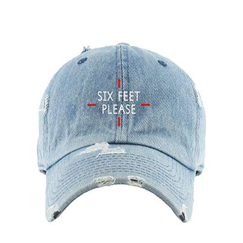 Six Feet Please Social Distancing Vintage Baseball Cap Embroidered Cotton Adjustable Distressed Dad Hat