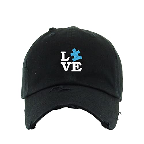 Love Autism Puzzle Vintage Baseball Cap Embroidered Cotton Adjustable Distressed Dad Hat