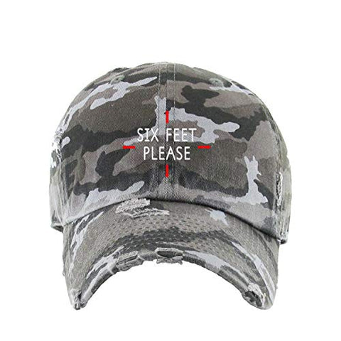 Six Feet Please Social Distancing Vintage Baseball Cap Embroidered Cotton Adjustable Distressed Dad Hat