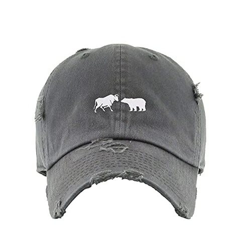 Bull and Bear Market Vintage Baseball Cap Embroidered Cotton Adjustable Distressed Dad Hat