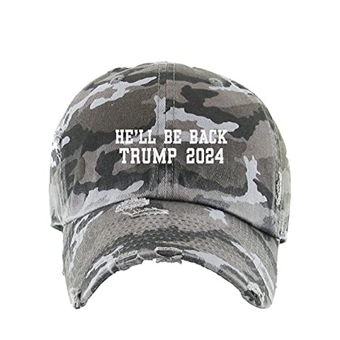 He Will Be Back Trump 2024 Vintage Baseball Cap Embroidered Cotton Adjustable Distressed Dad Hat