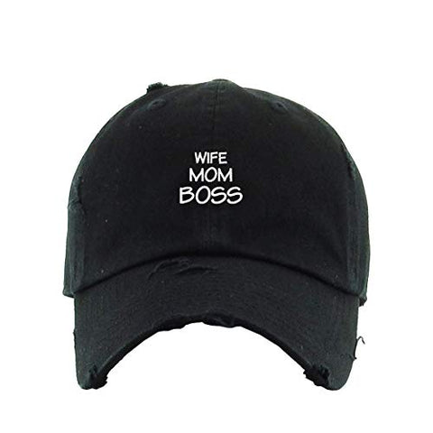 Wife Mom Boss Vintage Baseball Cap Embroidered Cotton Adjustable Distressed Dad Hat