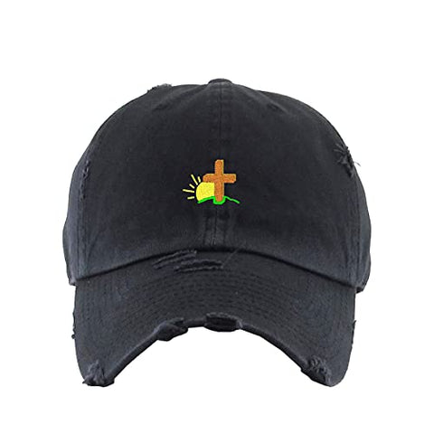 Religious Cross with Sunshine Vintage Baseball Cap Embroidered Cotton Adjustable Distressed Dad Hat