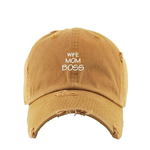 Wife Mom Boss Vintage Baseball Cap Embroidered Cotton Adjustable Distressed Dad Hat