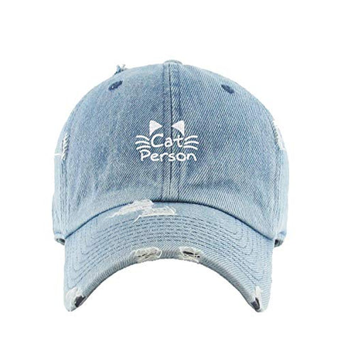 Cat Person Vintage Baseball Cap Embroidered Cotton Adjustable Distressed Dad Hat