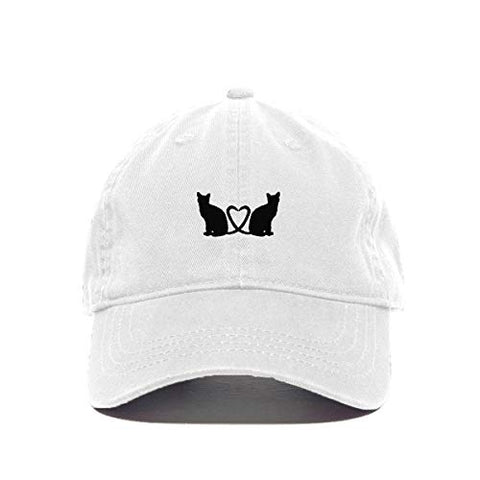 Cats with Heart Baseball Cap Embroidered Cotton Adjustable Dad Hat