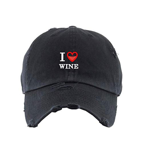 I Love Wine Vintage Baseball Cap Embroidered Cotton Adjustable Distressed Dad Hat