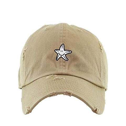 Smiley Starfish Vintage Baseball Cap Embroidered Cotton Adjustable Distressed Dad Hat