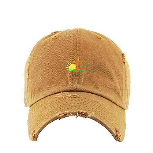 Religious Cross with Sunshine Vintage Baseball Cap Embroidered Cotton Adjustable Distressed Dad Hat