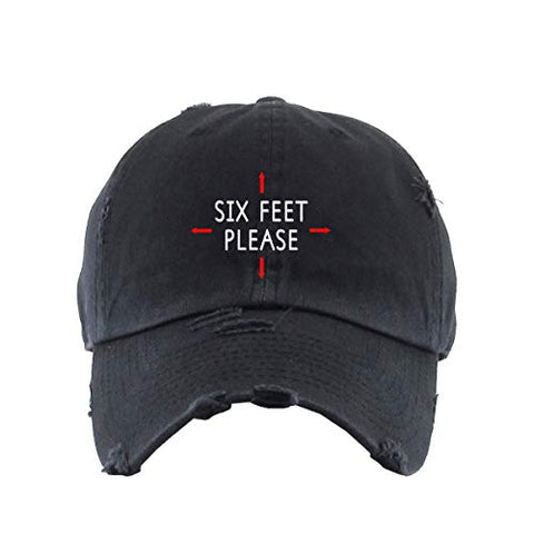 Six Feet Please Social Distancing Vintage Baseball Cap Embroidered Cotton Adjustable Distressed Dad Hat