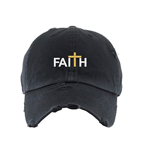 Faith with Cross Vintage Baseball Cap Embroidered Cotton Adjustable Distressed Dad Hat