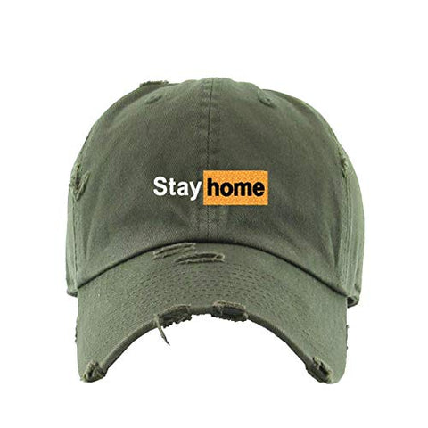 Stay Home Vintage Baseball Cap Embroidered Cotton Adjustable Distressed Dad Hat