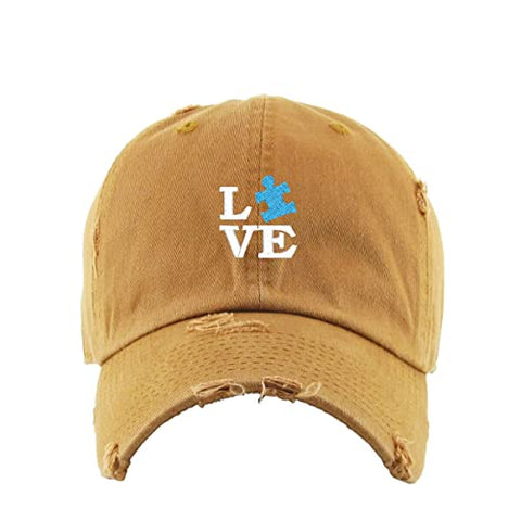 Love Autism Puzzle Vintage Baseball Cap Embroidered Cotton Adjustable Distressed Dad Hat