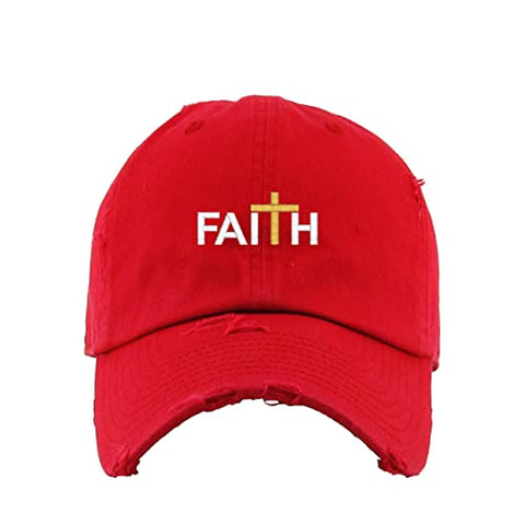 Faith with Cross Vintage Baseball Cap Embroidered Cotton Adjustable Distressed Dad Hat